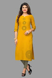 Vbuyz Women's Yellow Color Slub Cotton Straight Kurta